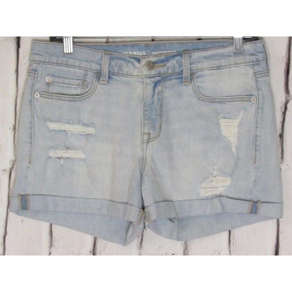 Old Navy Pants - Old Navy Women Jean Shorts Size 8 Blue Midrise Boyfriend Distressed Cuffed Denim